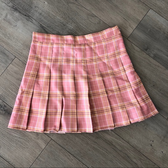 None Skirts | Pink Yellow Plaid 